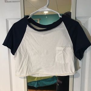 Cropped White/Navy Baseball Tee